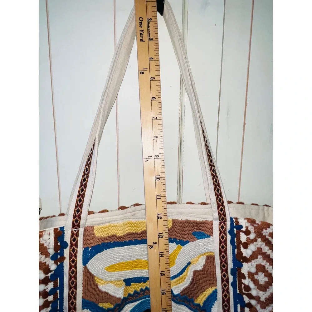 America & Beyond Beaded Evil Eye Tote Bag Southwestern Jacquard Shoulder Bag